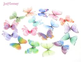 100PCS Gradient Color Organza Fabric Butterfly Appliques Translucent Chiffon Butterfly for Party Decor Doll Embellishment 2012039125643