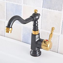 Bathroom Sink Faucets Gold Colour Brass & Black Single Handle Faucet Basin Mixer Tap Swivel Deck Mounted Vanity Lsf797