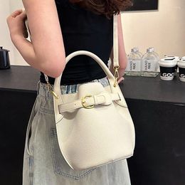 Shoulder Bags 2024 Fashion Luxury Lazy Style Dressing Small Bucket Tote Pink Colour Plain Split PU Leather Women Handbag Bag