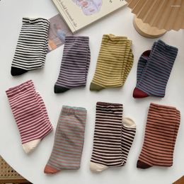 Women Socks Retro Striped Medium Tube Spring And Autumn Cotton Stockings Korean Japanese Socken