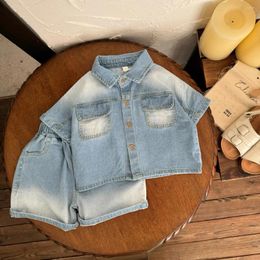 Clothing Sets Wholesale Children Suit 2024 Summer Denim Short Sleeved Two-piece Set