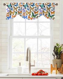 Curtain Vintage Watercolour Butterfly Texture Window Living Room Kitchen Cabinet Tie-up Valance Rod Pocket