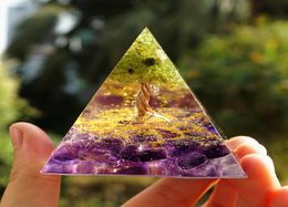 Tree of Life Orgone Pyramid Energy Chakra Reiki Meditaiton ToolPeridot With Amethyst EMF Orgonite73748069914204