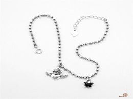 Retail INS Angle Jewellery Gem Star Silver Angel Beaded Chain Anklet For Girls Gift for Birthday Anniversary 925 Silver Anklet313N7424040