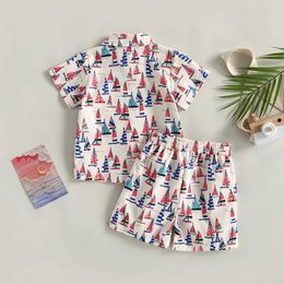 Clothing Sets 4th of July Baby Boy Outfit USA Flag Short Sleeve Button Down Shirt Casual Shorts 2Pcs Set Independence Day Outfits