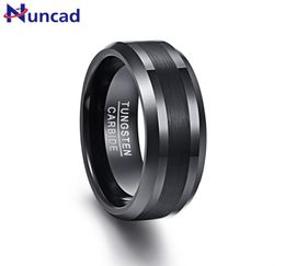whole 8mm Tungsten Carbide Ring Black Wedding Engagement Band Brushed Center Men039s Ring Beveled Edge Comfort Fit Size 716869827