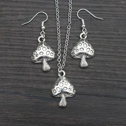 Necklace Earrings Set Vintage And Cute Antique Alloy Silver Plated Mushroom Jewellery For Women Gift