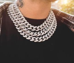 Iced Out Bling Rhinestone Chains Silver Golden Finish Miami Cuban Link Chain Necklace 15mm Mens Hip Hop Necklace Jewellery 210 Q24732728