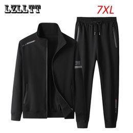 Spring Autumn Men Casual Sports Joggers 2 Pieces Tracksuit Sets Mens Sportswear Prints Suits Sweatpants Jacket Male Big Size 7XL 240423