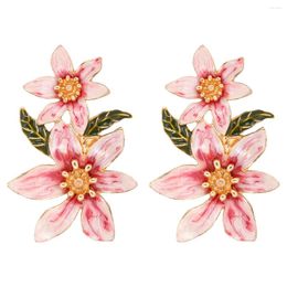 Dangle Earrings Spring Fashion Personality Big Red Flower Floral Alloy Dripping Oil Enamel Elegant Temperament Women's