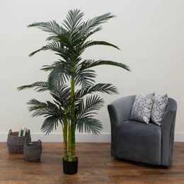 Decorative Flowers 6.5' Double Trunk Golden Cane Artificial Palm Tree Home Decor.