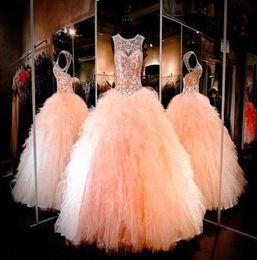 New Sparkly Ball Gown Beaded Crystal Prom Dresses Sweetheart Sexy Backless Ruched Tulle Long Quinceanera Pageant Party Dresses BA16384359