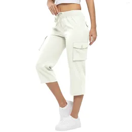 Women's Pants Women' S Capris Relaxed Fit Drawstring Waist Cargo Pant Summer Casual Lightweight 3/4 Trousers Pockets Wommen