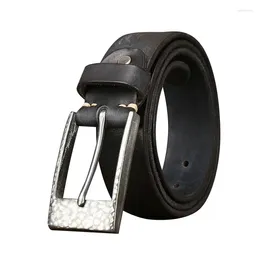 Belts Pure Cowhide 3.8cm Wide Bold Thickened Hammered Pattern Stainless Steel Pin Buckle Belt For Men Genuine Leather Jeans