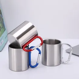 Mugs Outdoor Double Wall 304 Stainless Steel Cup Coffee Mug With Buckle Mountaineering Camping Cookout Metal Water Tea