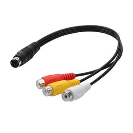 new Black 25CM 4PIN S-VIDEO S Terminal To 3RCA Red Yellow White AV Video Cable Audio Video Adapterfor Audio Video adapter