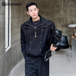 Men's Hoodies LUZHEN 2024 Trendy Double Layered Collar Design Pullover Outerwear Fashion Original Korean Tops LZ1384