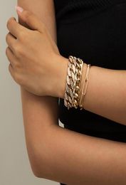 Charm Bracelets Punk Iced Out Curb Cuban Chain Set For Women HipHop Miami Boho Thick Gold Color Bracelet Bangle Fashion Jewelry5879851