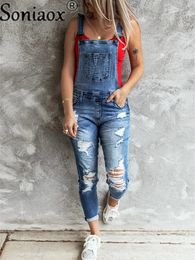 Denim Jumpsuit Women Summer Sexy Ripped Hole Skinny Denim Overalls Casual Y-shaped Shoulder Strap Black Jumpsuit Bodysuit Women 240426