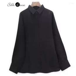 Women's Blouses 2024 Fashion Spring/Summer Versatile Black Heavyweight Natural Mulberry Silk Long Sleeved Top Flip Collar Shirt