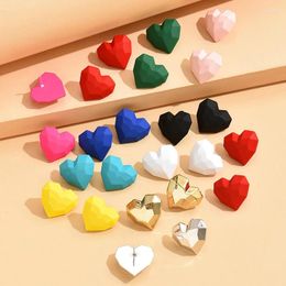 Stud Earrings 1Pair Vintage Cute Candy-colored Geometric Heart Faceted Post For Women Fashion Jewellery Gift Accessories