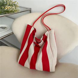 Shoulder Bags Women Canvas Tote Bag Striped Designer Ladies Casual Handbag Large Capacity Retro Reusable Shopping Travel