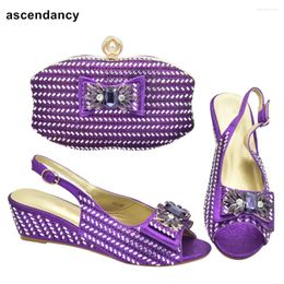 Dress Shoes Italian And Bags Matching Set Decorated With Rhinestone Wedges For Women Wedding Bride Low Heels Luxury Pumps