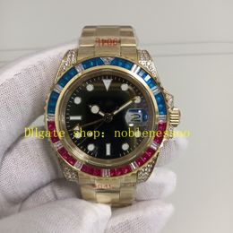 2 Colour Automatic Watch Authentic Photo 904L 40mm Mens Luminous Black Dial Red Blue Diamond Bezel 126710 Yellow Gold Bracelet 116759 Mechanical Sport Watches