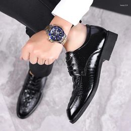 Casual Shoes Men Leather 2024 Formal Black Patent Lace Up Pointed Business Leisure Wedding Party Office