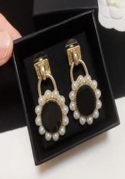 Designer Earrings Stud Have Stamp Classic Double Letter black Resin Pearl Pendant 925 Silver Needle With Box2278098