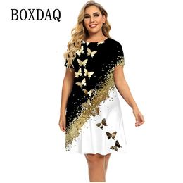 Dresses For Summer Women Bronzing Butterfly Dress Short Sleeve Casual Oversized Fashion Clothing Plus Size 240430