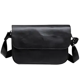 Bag Half Covered Leather Crossbody Portable Shoulder For Unisex Metal Magnetic Buckle Fits Tightly Travel Purse Simple