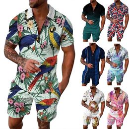 Men's Tracksuits Summer Short Sleeve POLO Shirt Shorts Set Fashion Printed Lapel Pullover Top Casual Beach Hawaiian T-Shirt