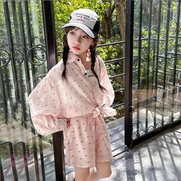 Clothing Sets 2024 Korea Style Girls 2 Pcs Set Shirt Shorts Good Quality Summer Fashion Suit 4-12t F644