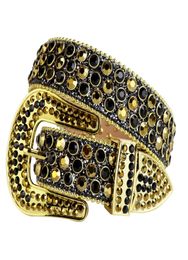 Western Bling Bling Colorful ovski Crystal Gold & Black Rhinestone Belt Studded Belt Removable Buckle for men9627177