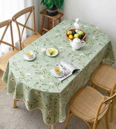 Modern Printed Flowers Oval Dining Tablecloth Cotton Linen Coffee Tea Table Cloth Cover With Lace For Home Outdoor Decoration 21062602522