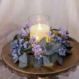 Decorative Flowers Wreath Candle Holder Ring Candlestick Artificial Green Plant Garland For Wedding Party Table Decoration