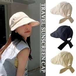 Wide Brim Hats Womens Summer Soft Cotton Bucket Hat Outdoor Cap Adjustable Sun Beach Panama With Foldable Bow Fisherman B2C4