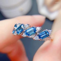 Cluster Rings Natural London Blue Topaz For Women Silver 925 Jewellery Luxury Gem Stones 18k Gold Plated Free Shiping Items Party Gifts