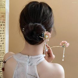 Hair Clips Classic Chines U Stick Headwear Exquisite Pearls Rhinestone Inlaid Peony Flower Shape Long Tassel Handmade Hairpins Acce