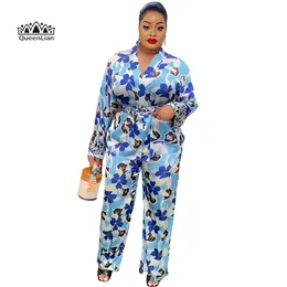 Ethnic Clothing African Fashion Printed Women's Floral Print Top Paired With High Waisted Wide Leg Pants Suitable For Enthusiasts