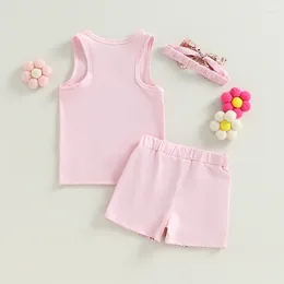 Clothing Sets Baby Girl Gold Letter Print Sleeveless Vest Sequins Shorts Pants Outfit Set Bowknot Headband