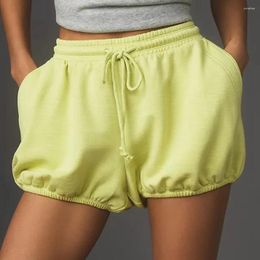 Women's Shorts Combhasaki Sporty Bloomers Summer Tie-up Drawstring Elastic Waist Solid Colour Casual Lantern Streetwear For Daily