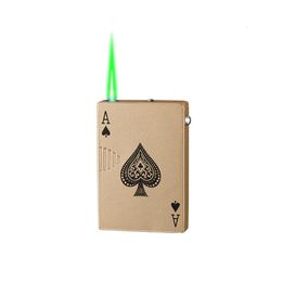 Multi Function Metal Refillable Feuerzeug Play Card Green Flame Windproof Without Gas Cigarette Lighters Custom Cigar Lighter