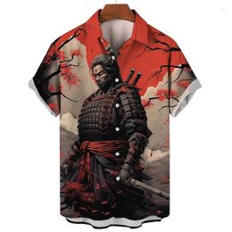 Men's Casual Shirts Anime Graphic Shirt Japanese Samurai 3D Print Short Sleeve Tops Oversized Streetwear Blouses Men Clothing