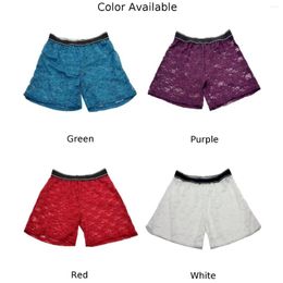 Underpants Mens Sexy Lace Middle Waist Underwear Long Boxer Briefs Thin Breathable Pouch Panties Soft Comfy Lingerie Homme