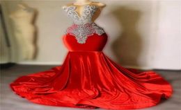 Stunning Red With Silver Sequins Beads Mermaid Prom Dresses New Sexy Sheer Nack Backless 2K23 Black Girls Party Evening Gowns Luxu4159887