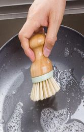 Pot Pan Wash Tool Durable Dish Scrubber Round Wooden Handle Mini Multifunctional Tableware Cleaning Brush Bristles whole LX2429600111