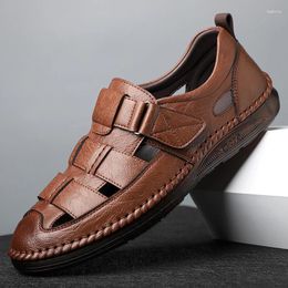 Sandals Genuine Leather 2024 Summer Special Offer Men's Business Casual Hollow Work With Holes Hole