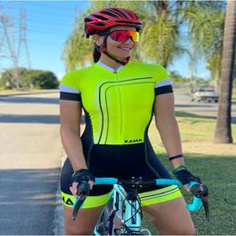 XAMA Go Pro Team Triathlon Set Womens Cycling Jersey Suit One Piece Short Sleeve Macaquinho Ciclismo Feminino Gel Pad 240422